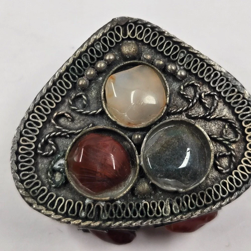 Tiny Vintage Indian Stone Trinket Box Mini Jewelry Ring Box Boho Decor